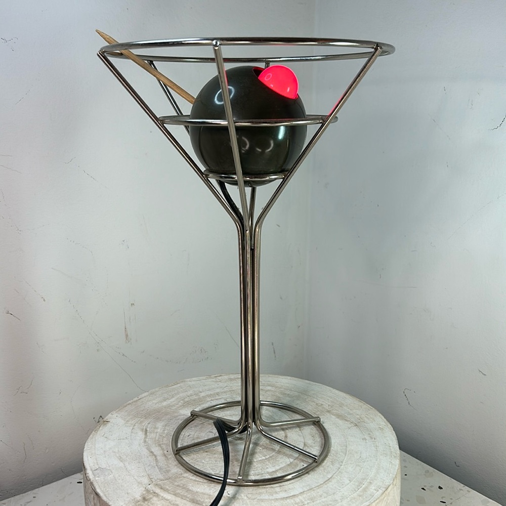 Rare Vintage 1993 David Krys 14.5" Chrome Martini Olive Bar Lamp Pop Art Light